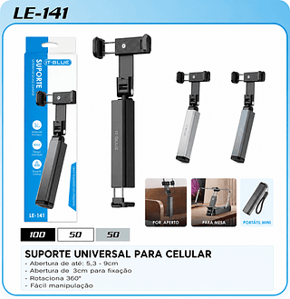 SUPORTE UNIVERSAL PARA CELULAR - Abertura de até: 5,3 - 9cm