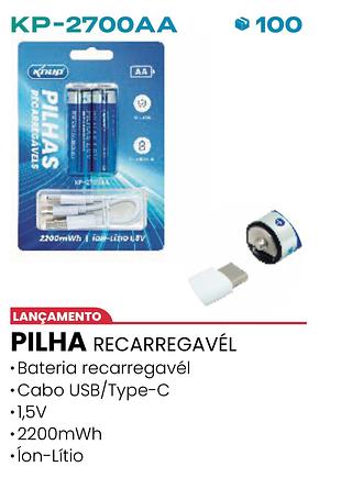 PILHA RECARREGAVÉL • Bateria recarregavél • Cabo USB/Type-C