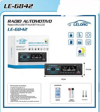 RADIO AUTOMOTIVO Rádio/URC/USB/TF/AUX/BT/VA-LCD
