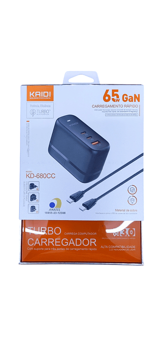 KAIDI-CARREGADOR TURBO PD QC3.0 65W-TPC-TPC